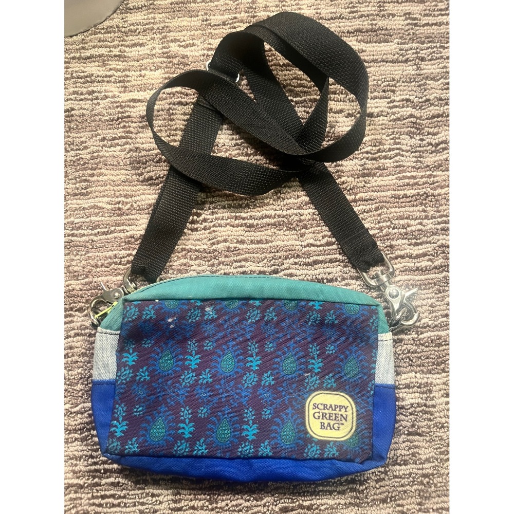 Scrappy Green Bag Patchwork Denim Canvas Crossbody Pouch Blue Teal Boho